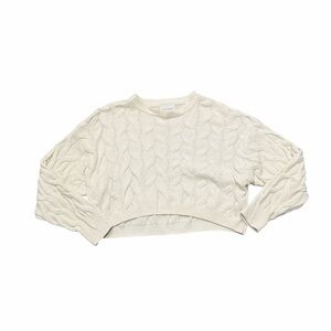 Pink Rose Cropped Cream Cable Knit Sweater